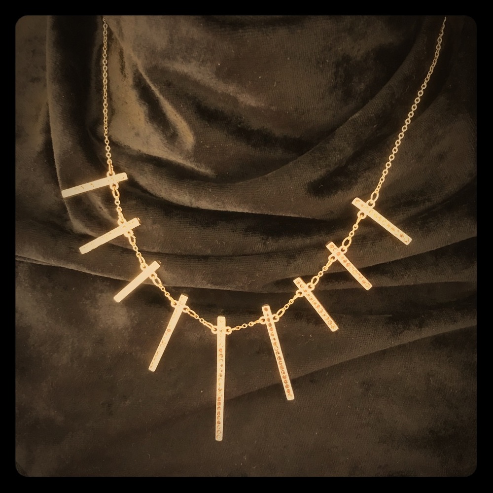 💎Gold fanned bar necklace w chocolate gems